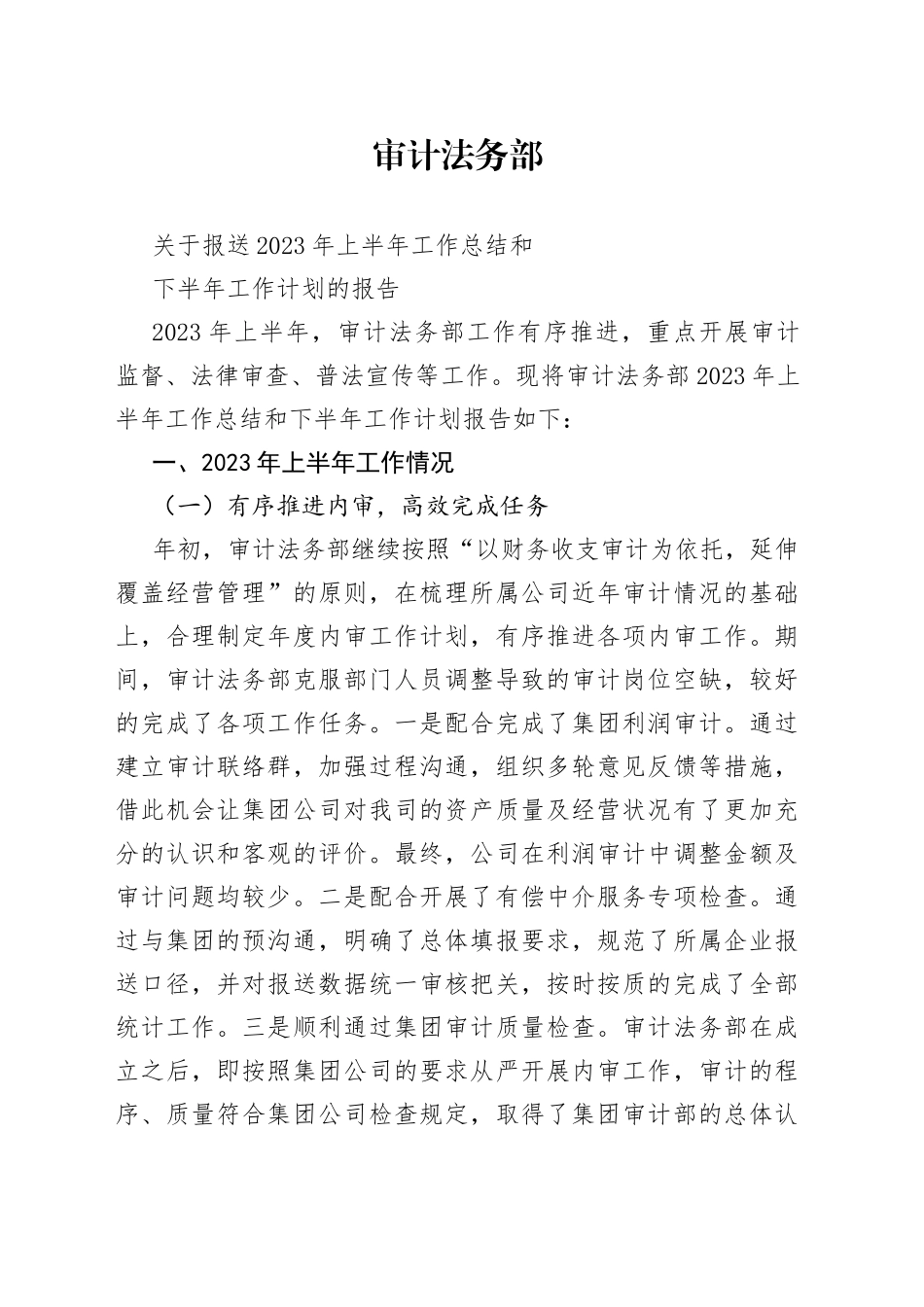 审计法务部2023年上半年总结_第1页