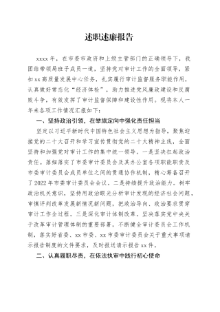 审计系统党组书记述职述廉报告