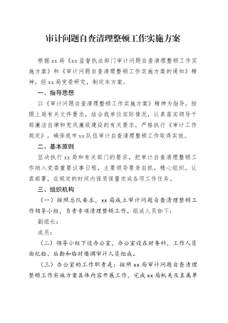 审计问题自查清理整顿工作实施方案