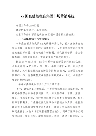 XX国企总经理在集团市场营销系统专项工作会上的汇报