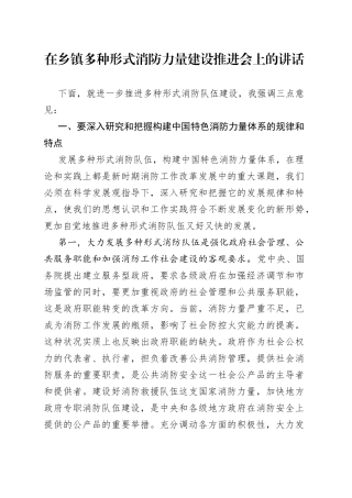 在乡镇街道街道多种形式消防力量建设推进会上的讲话