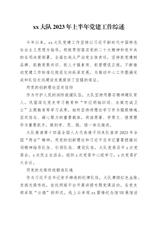 XX大队2023年上半年党建工作综述（20230729）