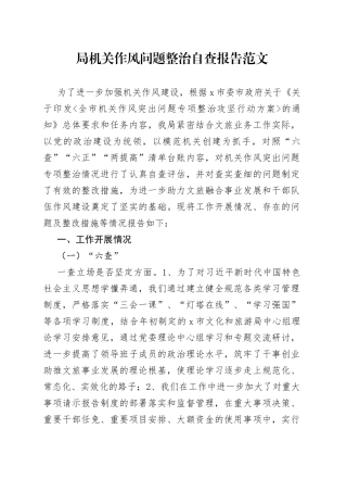 局机关作风问题整治自查报告工作汇报总结