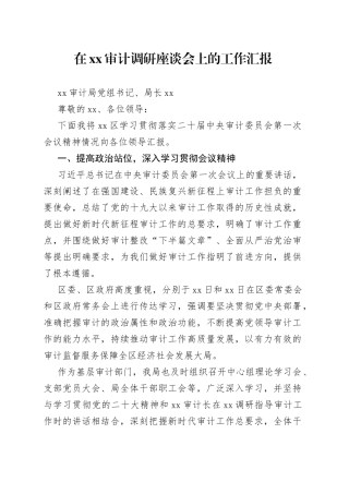 XX审计局在上级领导调研座谈会上的汇报稿