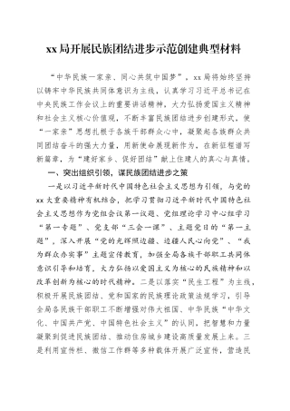 XX局开展民族团结进步示范创建典型材料