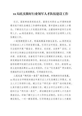 XX局扎实做好行业领军人才队伍建设工作（20230606）