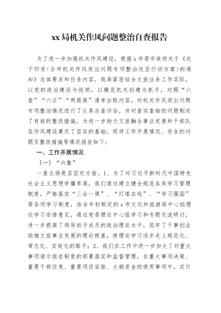 XX局机关作风问题整治自查报告