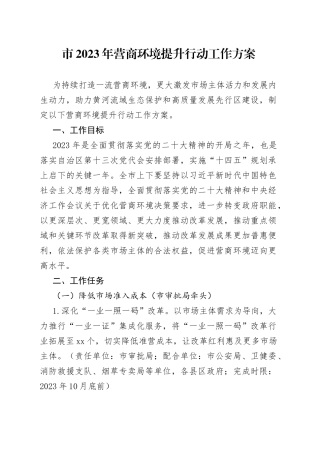 市2023年营商环境提升行动工作方案（20230717）