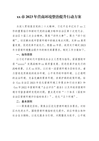 市2023年营商环境整治提升行动方案（20230713）