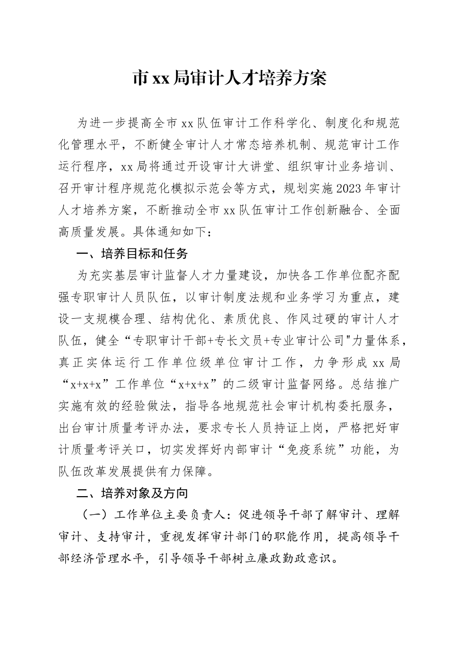 市xx局审计人才培养方案_第1页