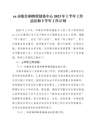 xx市粮食和物资储备中心2023年上半年工作总结和下半年工作计划