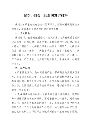 在党小组会上的对照发言材料