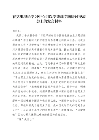 在党组理论学习中心组以学铸魂专题研讨交流会上的发言材料