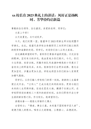 XX校长在典礼上的讲话：风好正是扬帆时，芳华待灼启新篇