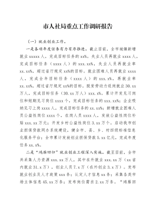 市人社局重点工作调研报告