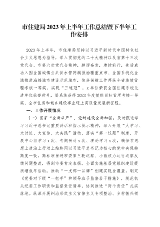 市住建局2023年上半年工作总结暨下半年工作安排
