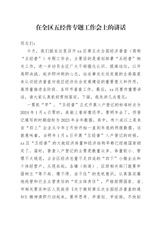 在全区五经普专题工作会上的讲话