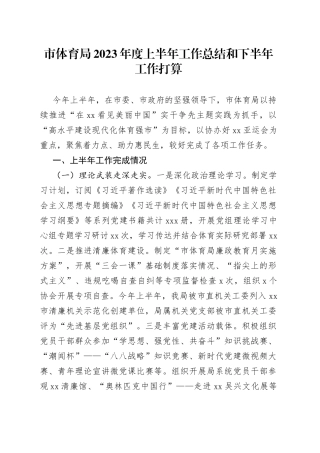 市体育局2023年度上半年工作总结和下半年工作打算