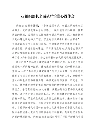 XX组织部长全面从严治党心得体会