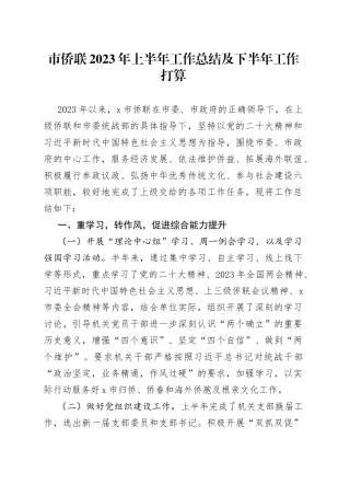 市侨联2023年上半年工作总结及下半年工作打算