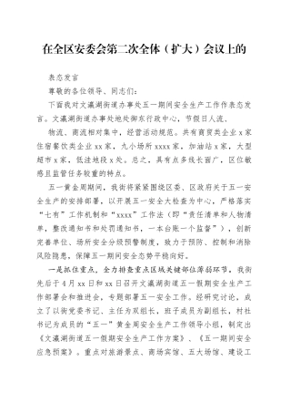 在全区安委会第二次全体（扩大）会议上的表态发言
