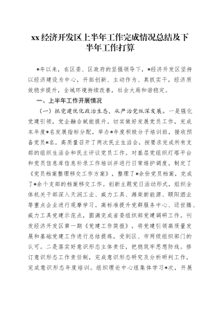XX经济开发区上半年工作完成情况总结及下半年工作打算