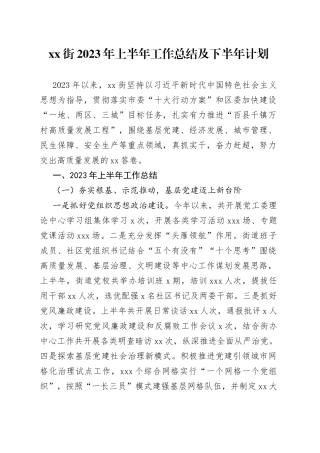 XX街2023年上半年工作总结及下半年计划（20230710）