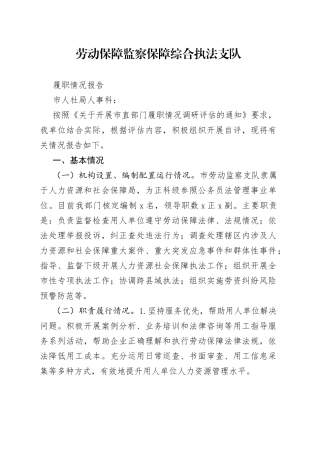 市劳监支队履职情况报告