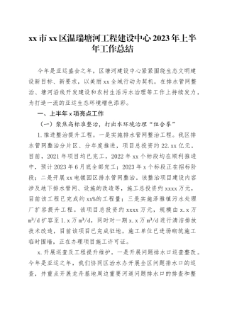 市区温瑞塘河工程建设中心2023年上半年工作总结（20230628）