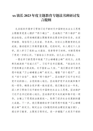 xx镇长2023年度主题教育专题读书班研讨发言提纲