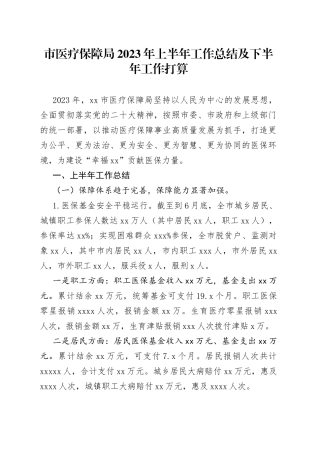 市医疗保障局2023年上半年工作总结及下半年工作打算