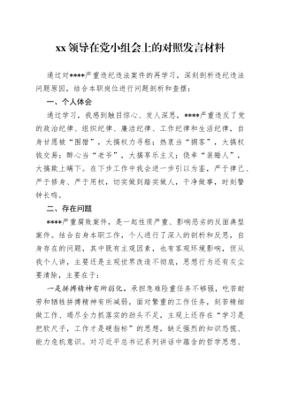 XX领导在党小组会上的对照发言材料