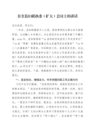 在全县妇联执委（扩大）会议上的讲话