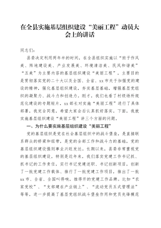 在全县实施基层组织建设“美丽工程”动员大会上的讲话