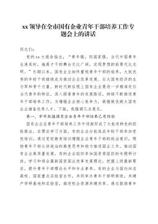 XX领导在全市国有企业青年干部培养工作专题会上的讲话