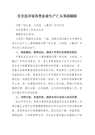 在全县开展各类企业生产亡人事故瞒报问题“回头看、大起底、大整治”专项行动动员部署会上的表态发言