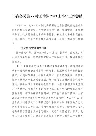 市商务局驻村工作队2023上半年工作总结