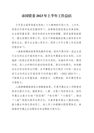 市国资委2023年上半年工作总结（20230705）
