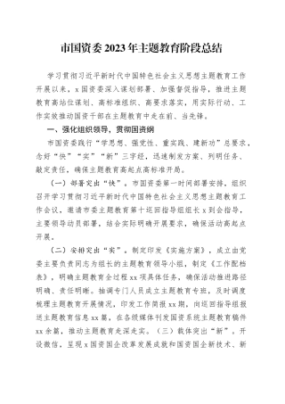 市国资委2023年主题教育阶段总结