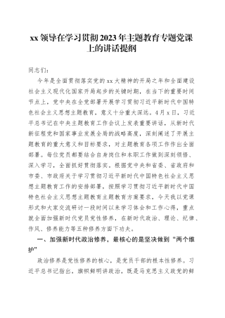 XX领导在学习贯彻2023年主题教育专题党课上的讲话提纲