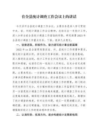 在全县统计调查工作会议上的讲话