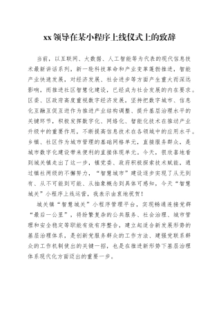 XX领导在某小程序上线仪式上的致辞