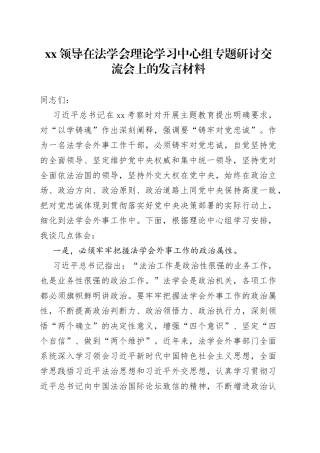 XX领导在法学会理论学习中心组专题研讨交流会上的发言材料