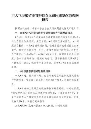 市大气污染省市督察检查反馈问题整改情况的报告