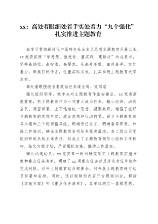 XX：高处着眼细处着手实处着力“九个强化”扎实推进主题教育