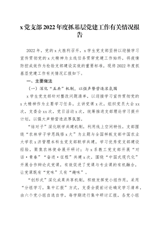 x党支部2022年度抓基层党建工作有关情况报告