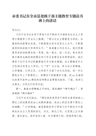市委书记在全市县处级干部主题教育专题读书班上的讲话