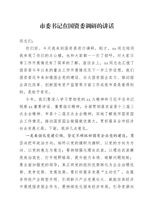 市委书记在国资委调研的讲话