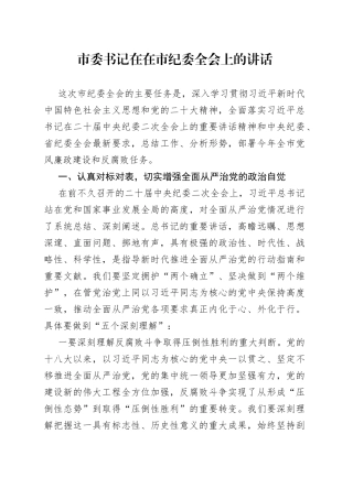 市委书记在在市纪委全会上的讲话(1)