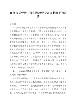 在全市县处级干部主题教育专题读书班上的讲话